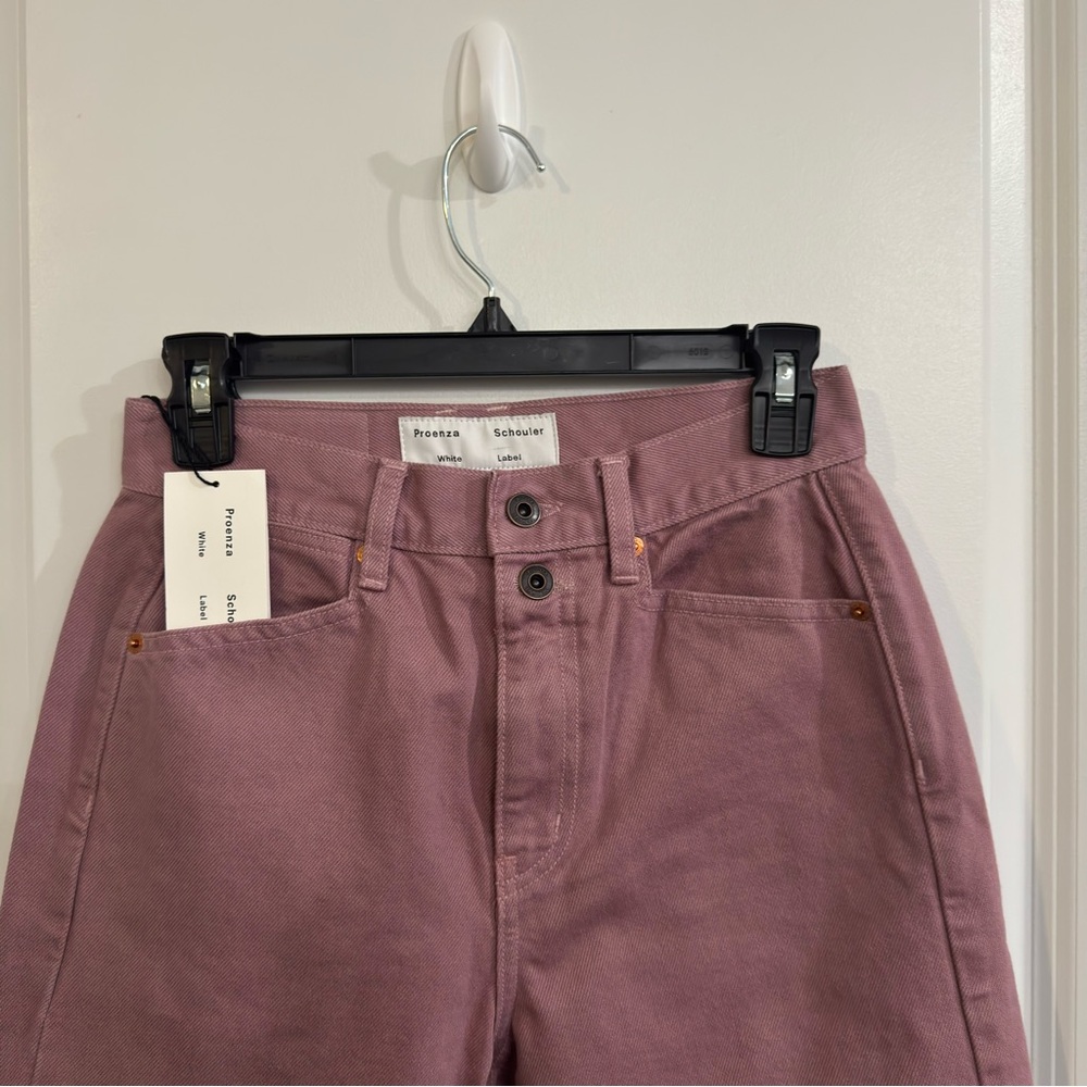 Proenza Schouler White Label Washed Denim Cropped Stovepipe Jeans in Pink - Picture 4 of 13